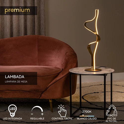 Lucide LAMBADA - Lámpara de mesa - LED Regul. - 1x19W 2700K - Oro mate / Latón | Premium - USP